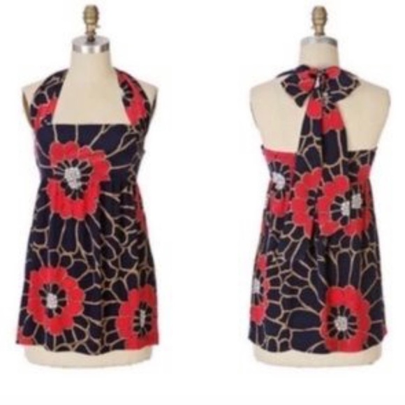 Anthropologie Tops - TABITHA ANTHROPOLOGIE Women’s CLOUD & CLEAR Blue Pink Floral Silk Halter Top